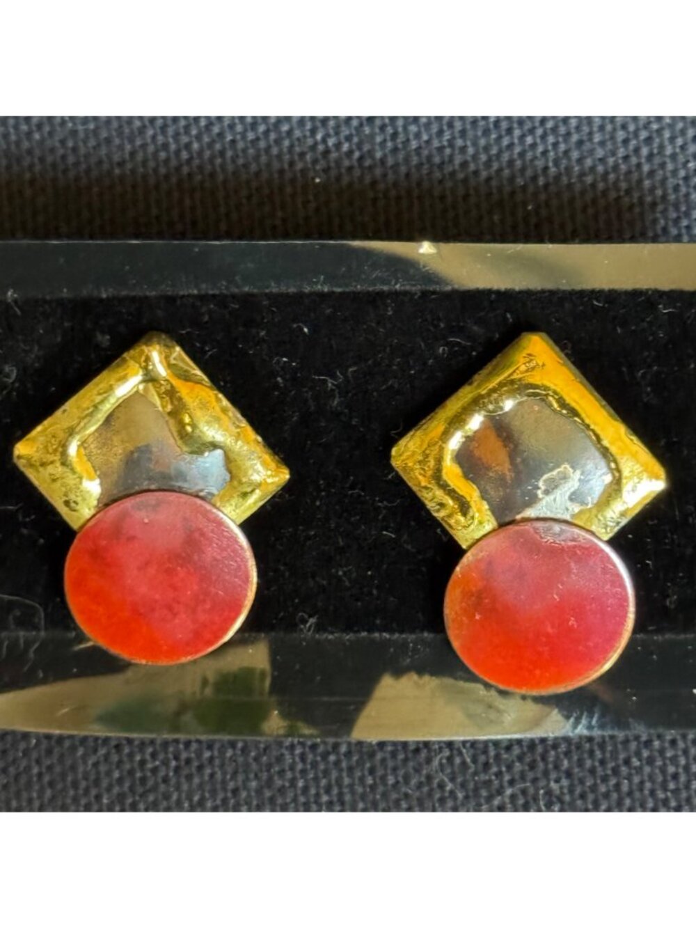 African Express Handmade Enamel & Brass Earrings With Abstract  Design - Picture 5 of 8